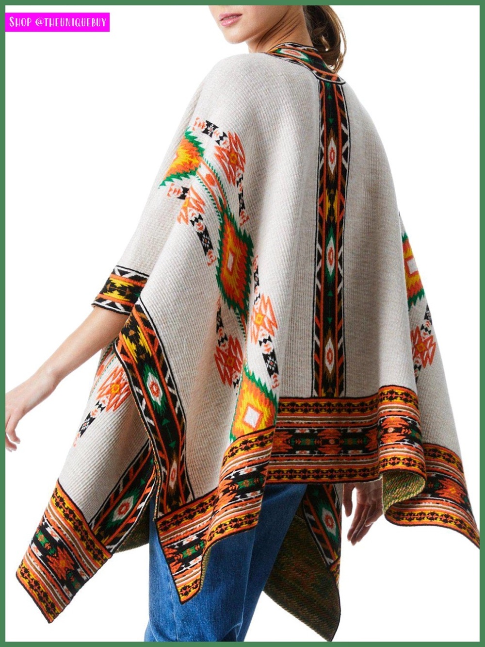 Alice + Olivia Kamala Boho Print Jacquard Poncho Sweater Shawl